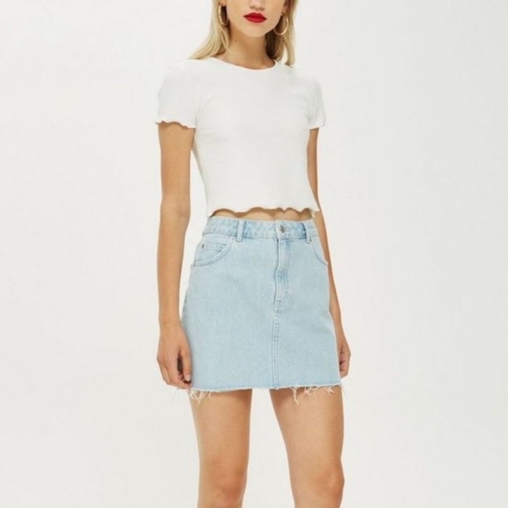 Topshop Denim Mini Bleached Jean Skirt Size 6 - Picture 7 of 7